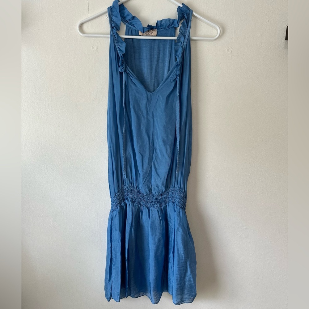 Sofia Made In Italy Silk Blue Layered Pullover Mini Dress L